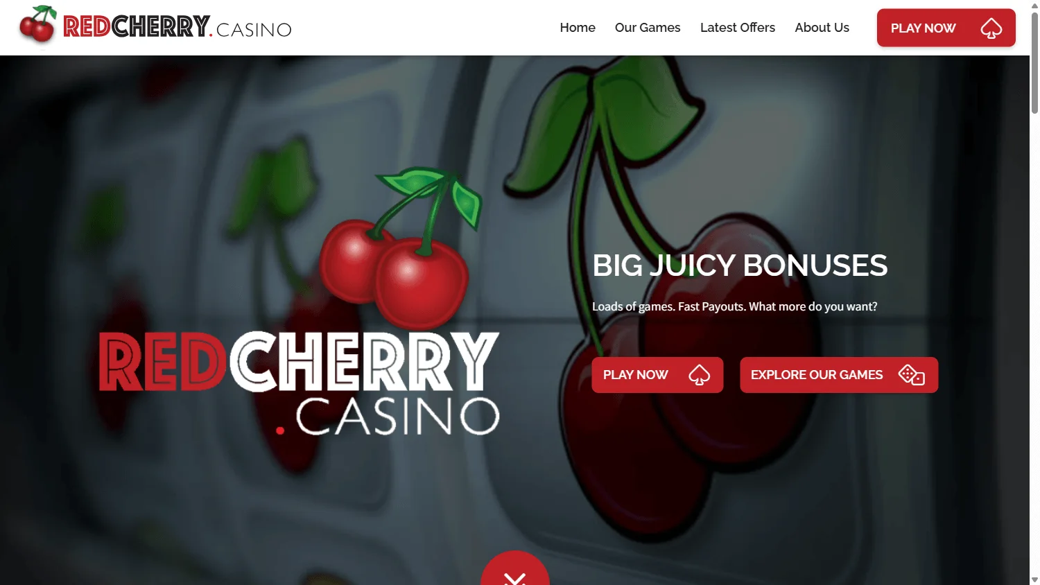 Red Cherry Casino desktop home screen with casino offers and account tools